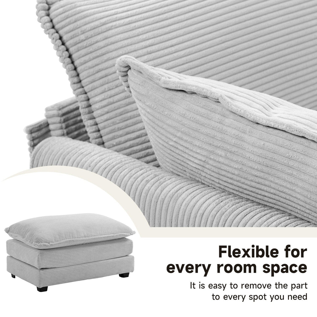 Canapé d'angle en velours côtelé avec poufs amovibles et coussins ultra-doux pour salon et chambre