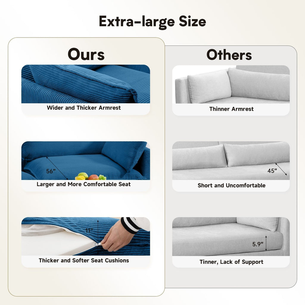 Canapé d'angle en velours côtelé avec poufs amovibles et coussins ultra-doux pour salon et chambre