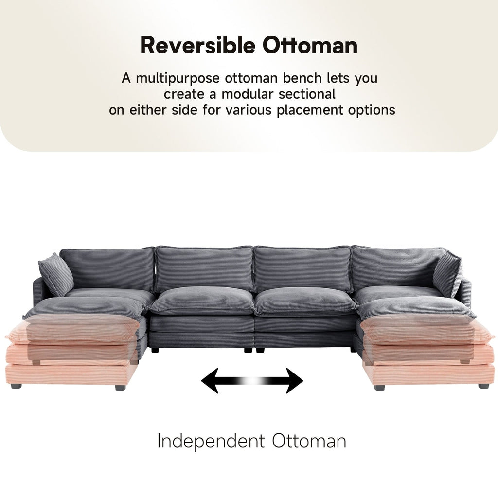 Canapé d'angle en velours côtelé avec poufs amovibles et coussins ultra-doux pour salon et chambre