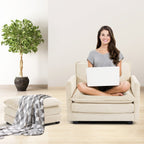 Canapé d'angle en velours côtelé avec poufs amovibles et coussins ultra-doux pour salon et chambre