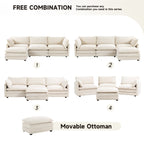 Canapé d'angle en velours côtelé avec poufs amovibles et coussins ultra-doux pour salon et chambre