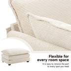 Canapé d'angle en velours côtelé avec poufs amovibles et coussins ultra-doux pour salon et chambre