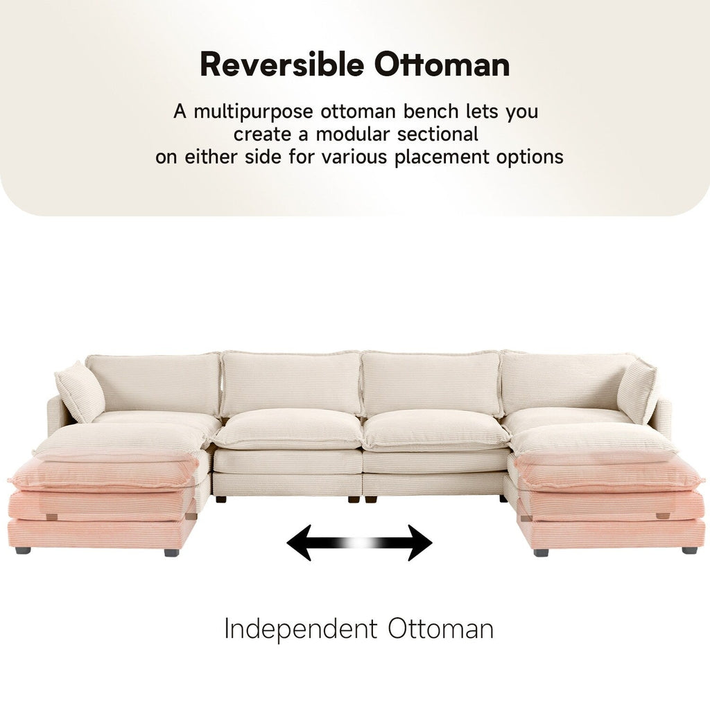 Canapé d'angle en velours côtelé avec poufs amovibles et coussins ultra-doux pour salon et chambre