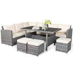Costway 7 PCS Patio Rattan Dining Set Sectional Sofa Couch Ottoman - See Details