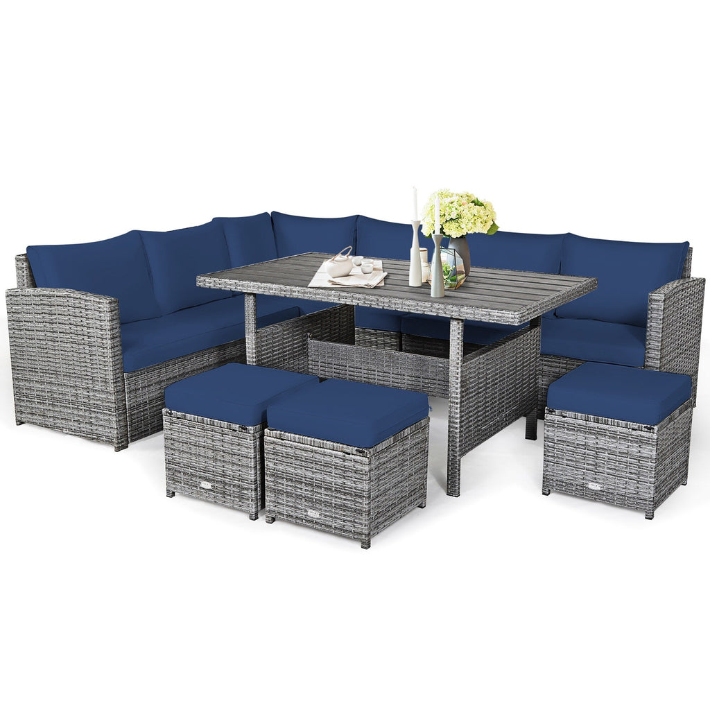Costway 7 PCS Patio Rattan Dining Set Sectional Sofa Couch Ottoman - See Details