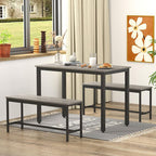Dining Table Set, Wood Bar Table Set, Kitchen Table w/2 Benches - 3-Piece