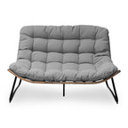 Fauteuil Papasan double deux places avec coussin, en rotin PE résistant aux intempéries et structure en métal pour intérieur et extérieur