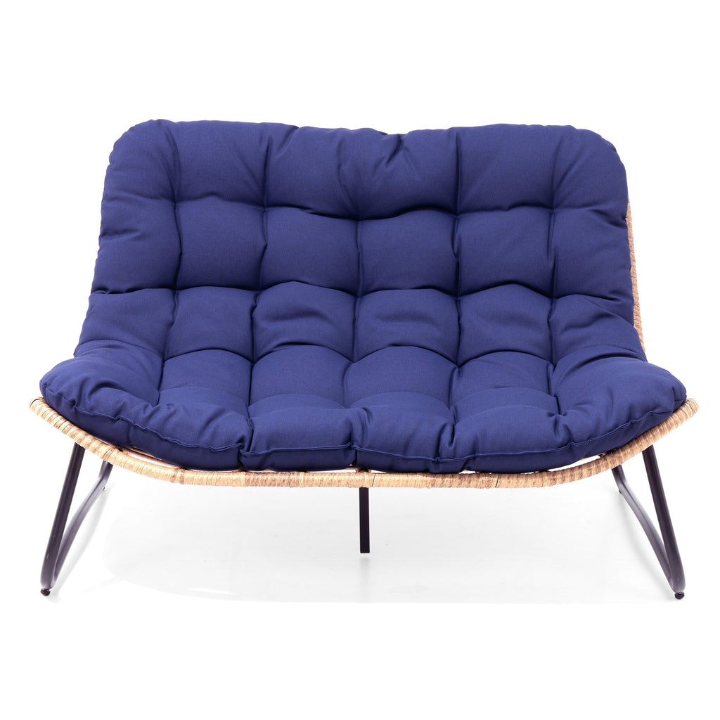 Fauteuil Papasan double deux places avec coussin, en rotin PE résistant aux intempéries et structure en métal pour intérieur et extérieur