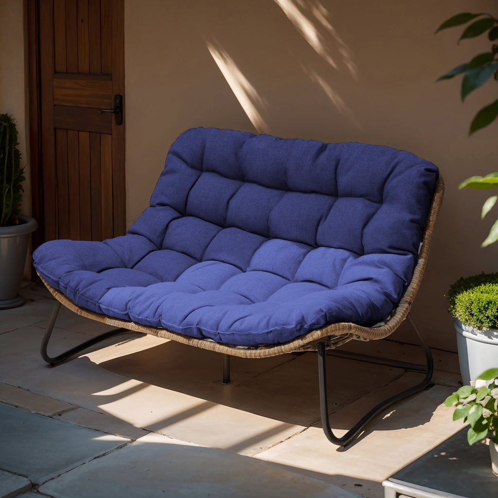 Fauteuil Papasan double deux places avec coussin, en rotin PE résistant aux intempéries et structure en métal pour intérieur et extérieur
