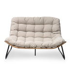 Fauteuil Papasan double deux places avec coussin, en rotin PE résistant aux intempéries et structure en métal pour intérieur et extérieur