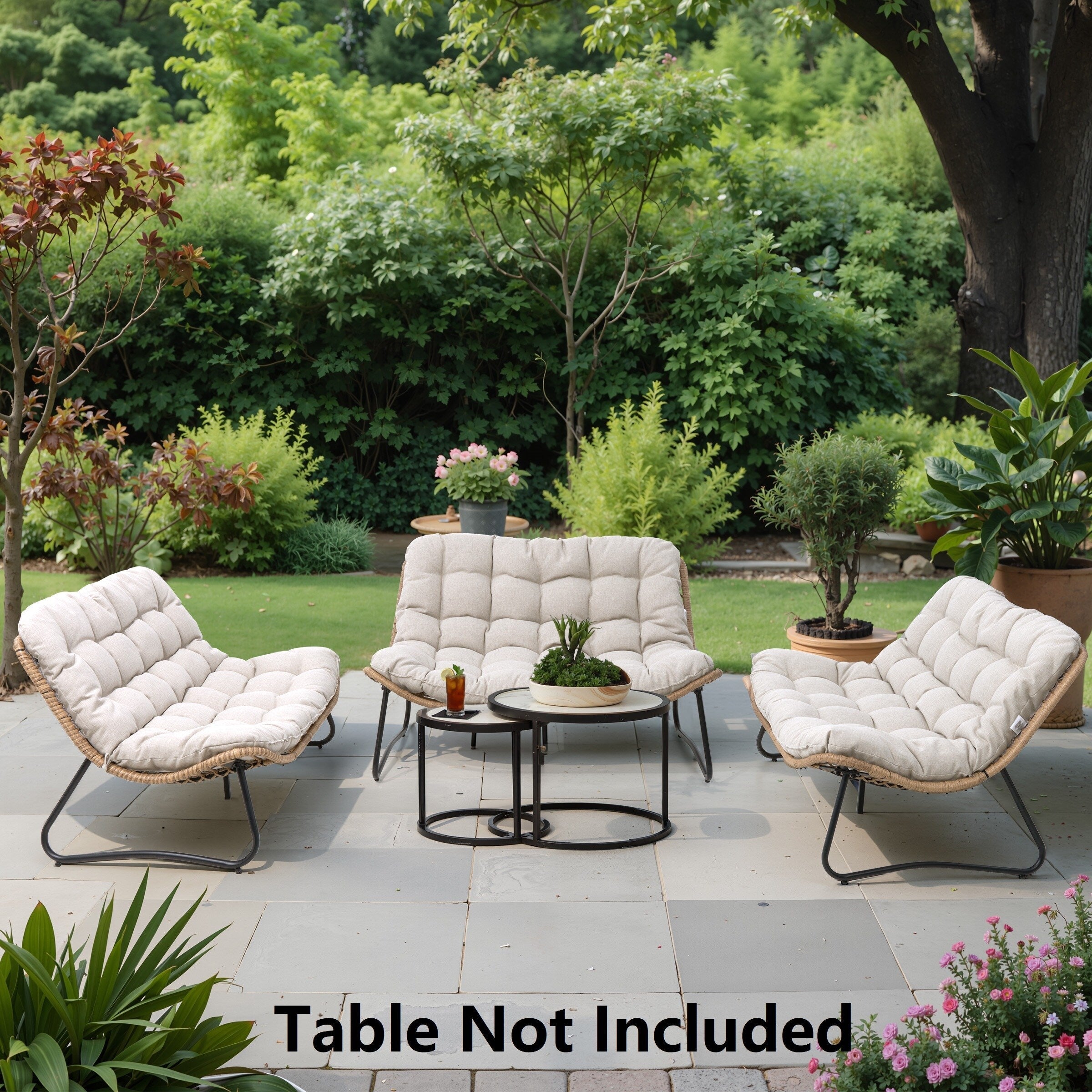 Fauteuil Papasan double deux places avec coussin, en rotin PE résistant aux intempéries et structure en métal pour intérieur et extérieur