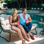 Fauteuil Papasan double deux places avec coussin, en rotin PE résistant aux intempéries et structure en métal pour intérieur et extérieur