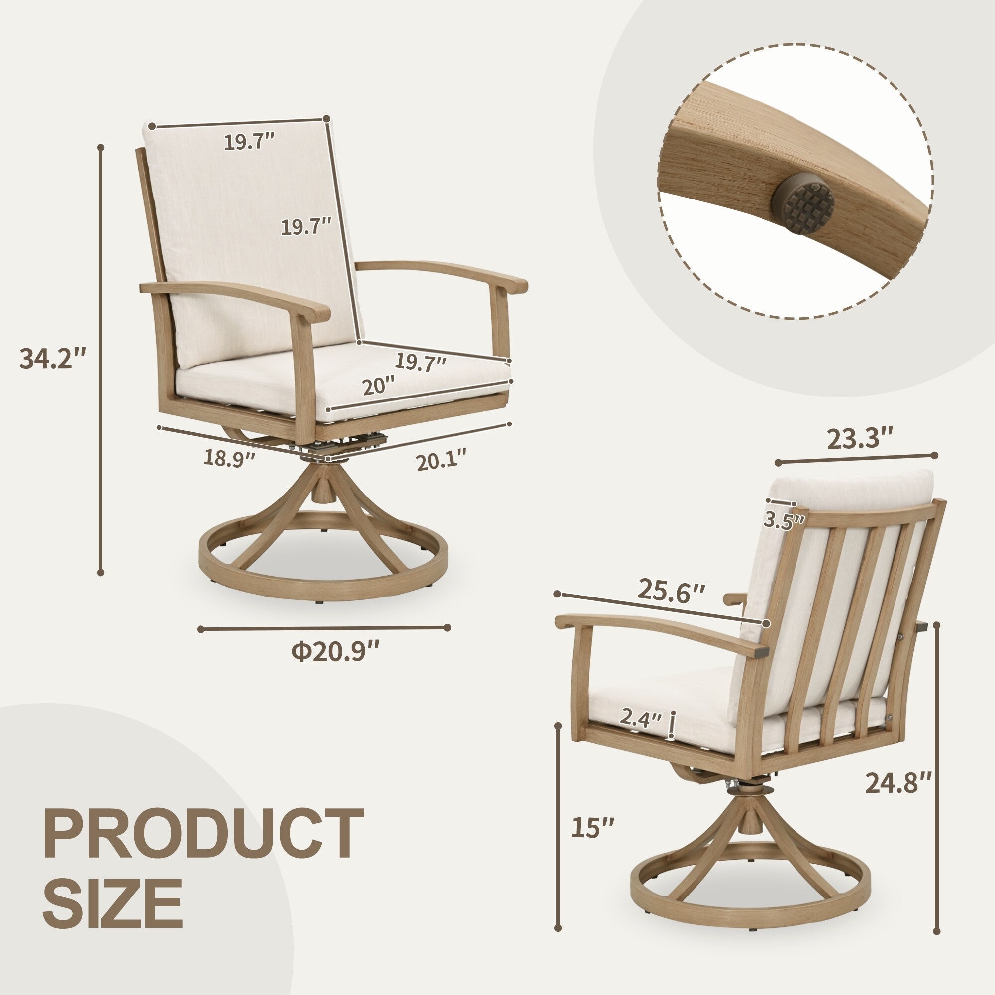 EGEIROS LIFE AluLux 9-Piece Aluminum Patio Dining Set with 2 Swivel Dining Chairs, 6 Dining Chairs and Washable Cushions