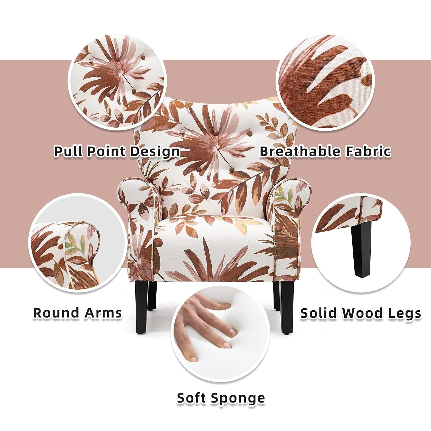 Fauteuil d'appoint moderne Erommy, fauteuil à dossier haut, canapé une place capitonné en tissu avec pieds en bois pour salon