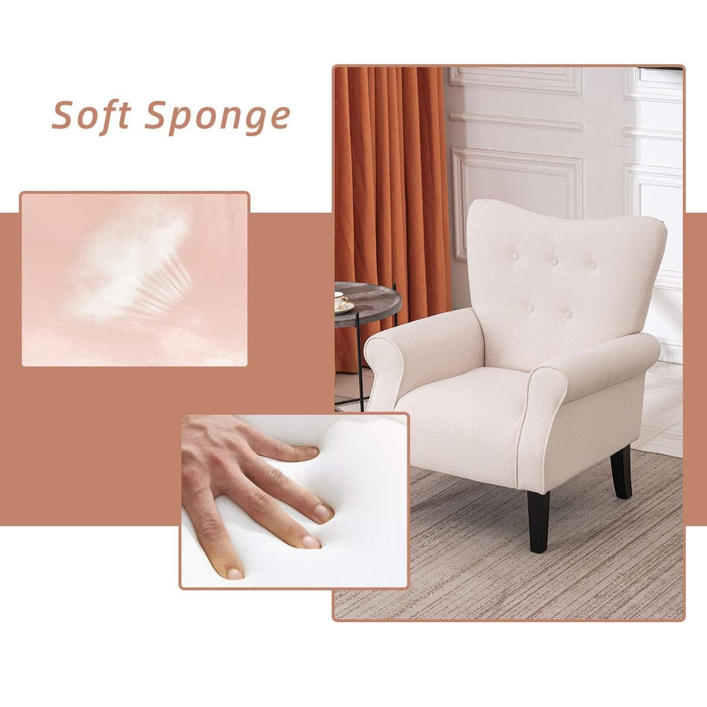 Fauteuil d'appoint moderne Erommy, fauteuil à dossier haut, canapé une place capitonné en tissu avec pieds en bois pour salon