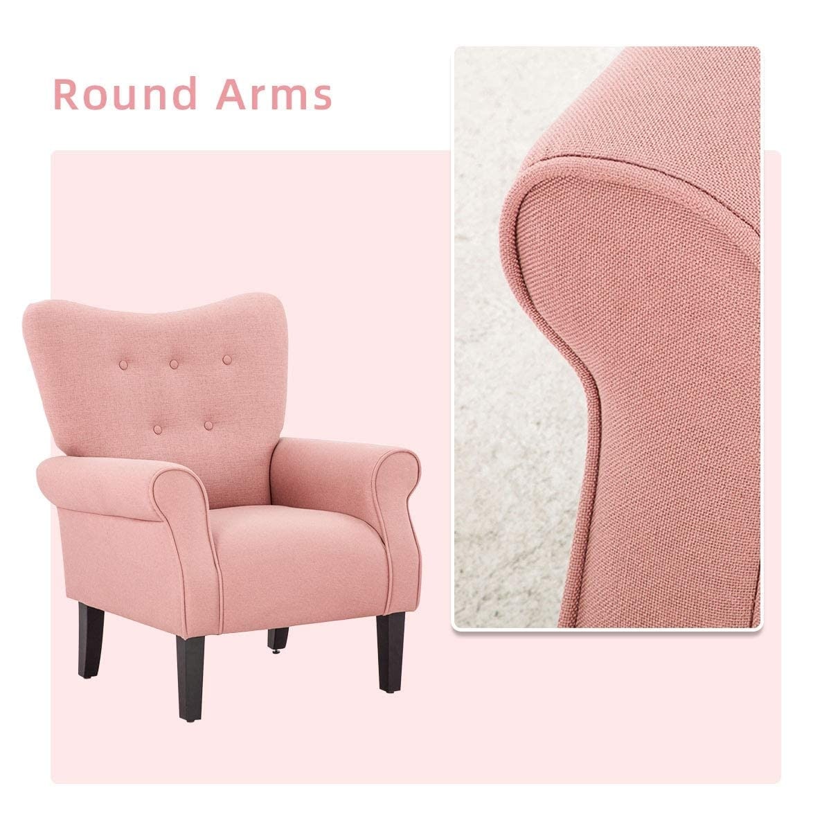 Fauteuil d'appoint moderne Erommy, fauteuil à dossier haut, canapé une place capitonné en tissu avec pieds en bois pour salon