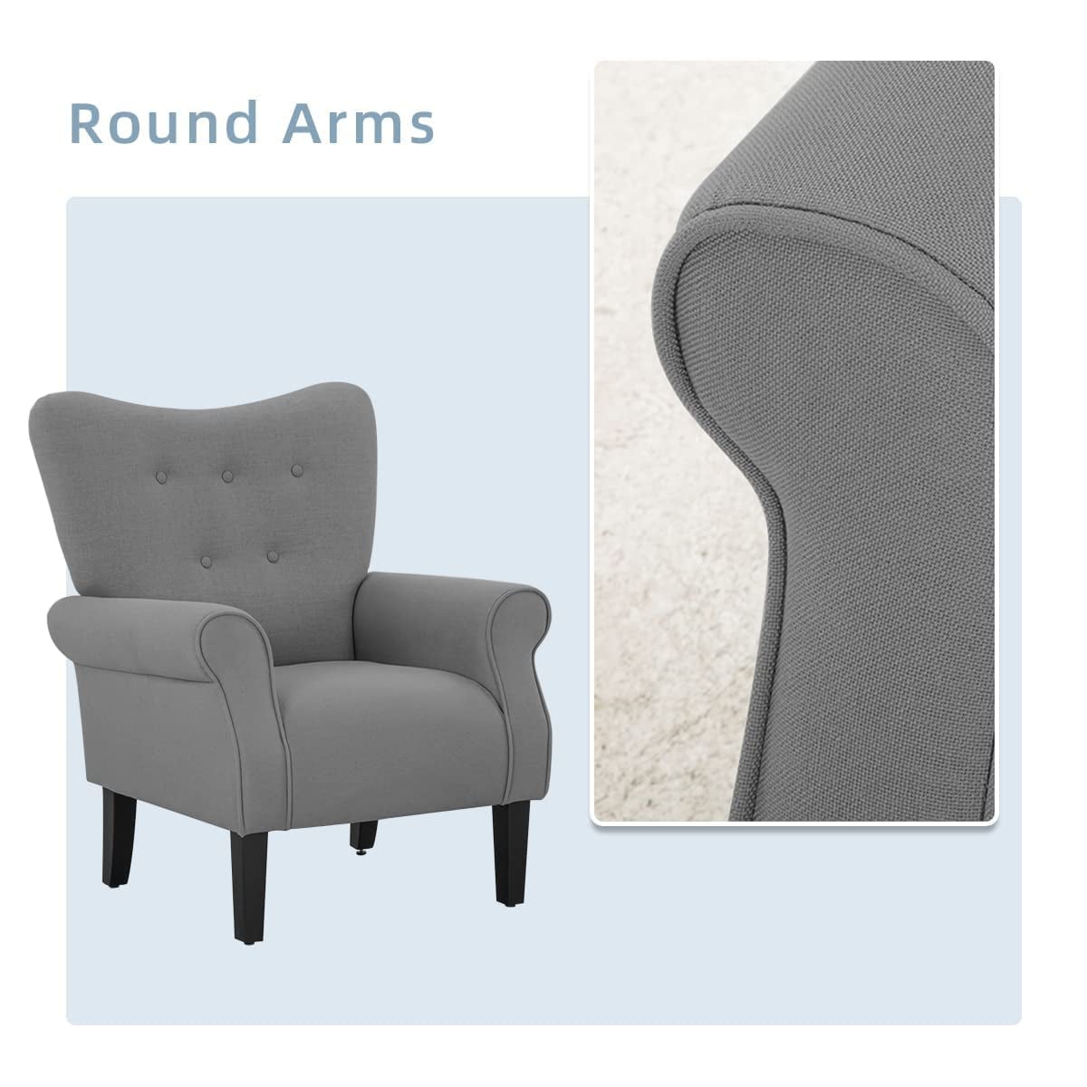 Fauteuil d'appoint moderne Erommy, fauteuil à dossier haut, canapé une place capitonné en tissu avec pieds en bois pour salon