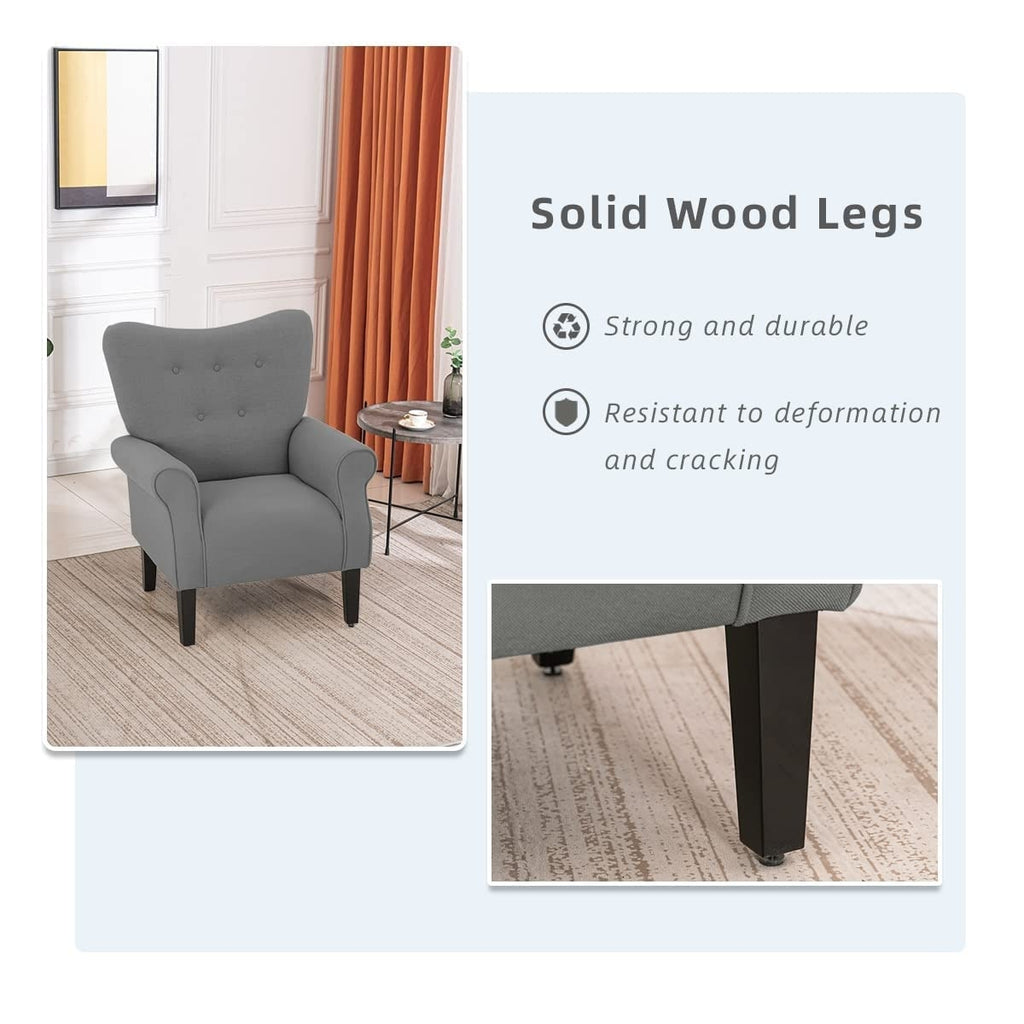 Fauteuil d'appoint moderne Erommy, fauteuil à dossier haut, canapé une place capitonné en tissu avec pieds en bois pour salon