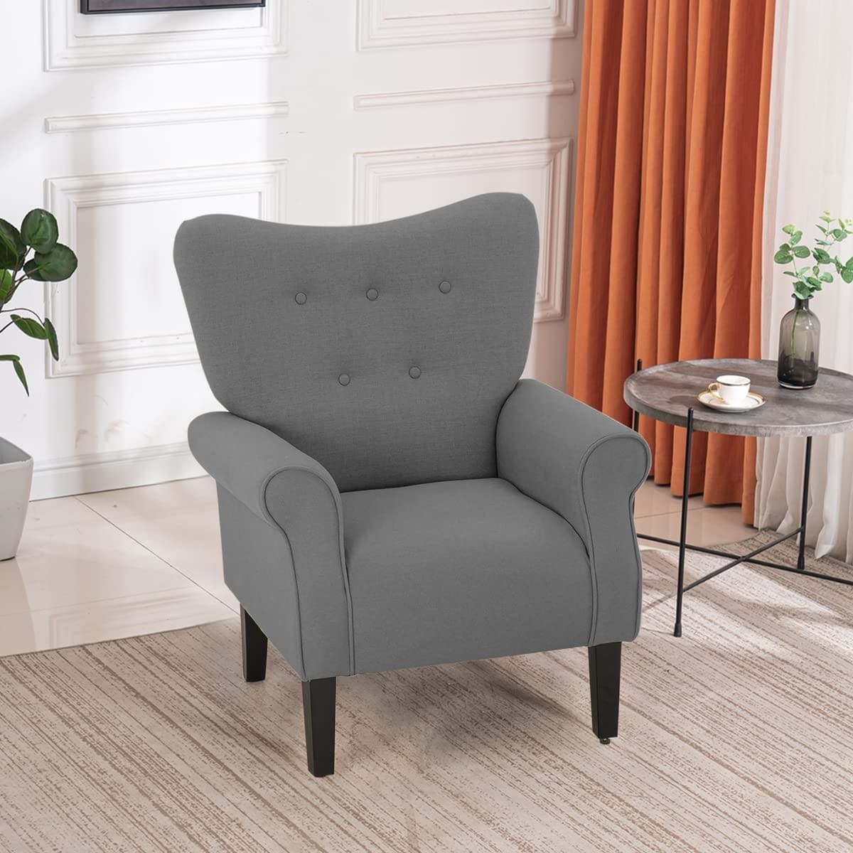 Fauteuil d'appoint moderne Erommy, fauteuil à dossier haut, canapé une place capitonné en tissu avec pieds en bois pour salon