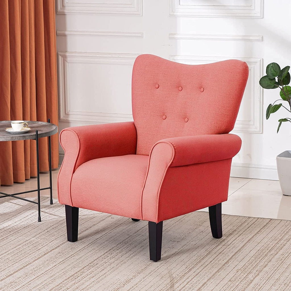 Fauteuil d'appoint moderne Erommy, fauteuil à dossier haut, canapé une place capitonné en tissu avec pieds en bois pour salon