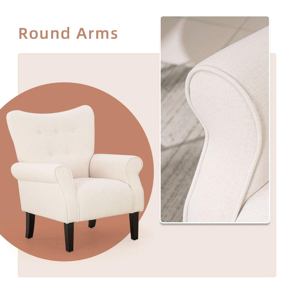 Fauteuil d'appoint moderne Erommy, fauteuil à dossier haut, canapé une place capitonné en tissu avec pieds en bois pour salon