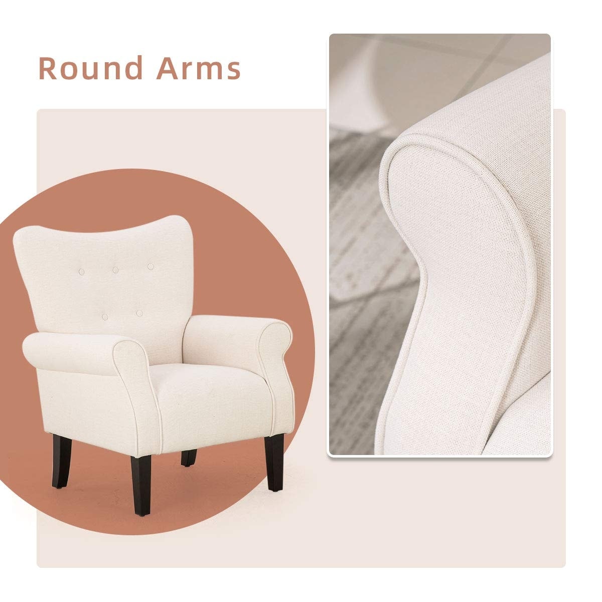 Fauteuil d'appoint moderne Erommy, fauteuil à dossier haut, canapé une place capitonné en tissu avec pieds en bois pour salon