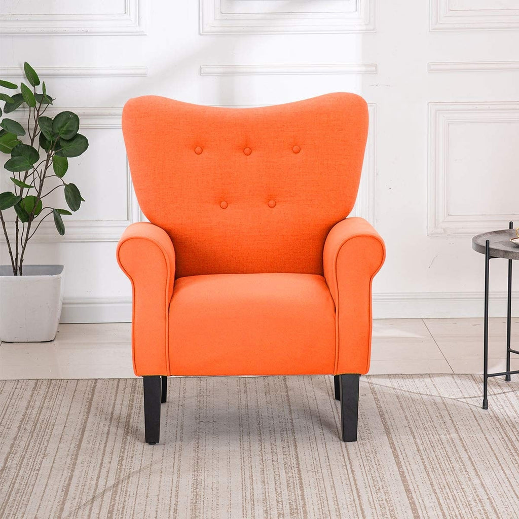 Fauteuil d'appoint moderne Erommy, fauteuil à dossier haut, canapé une place capitonné en tissu avec pieds en bois pour salon