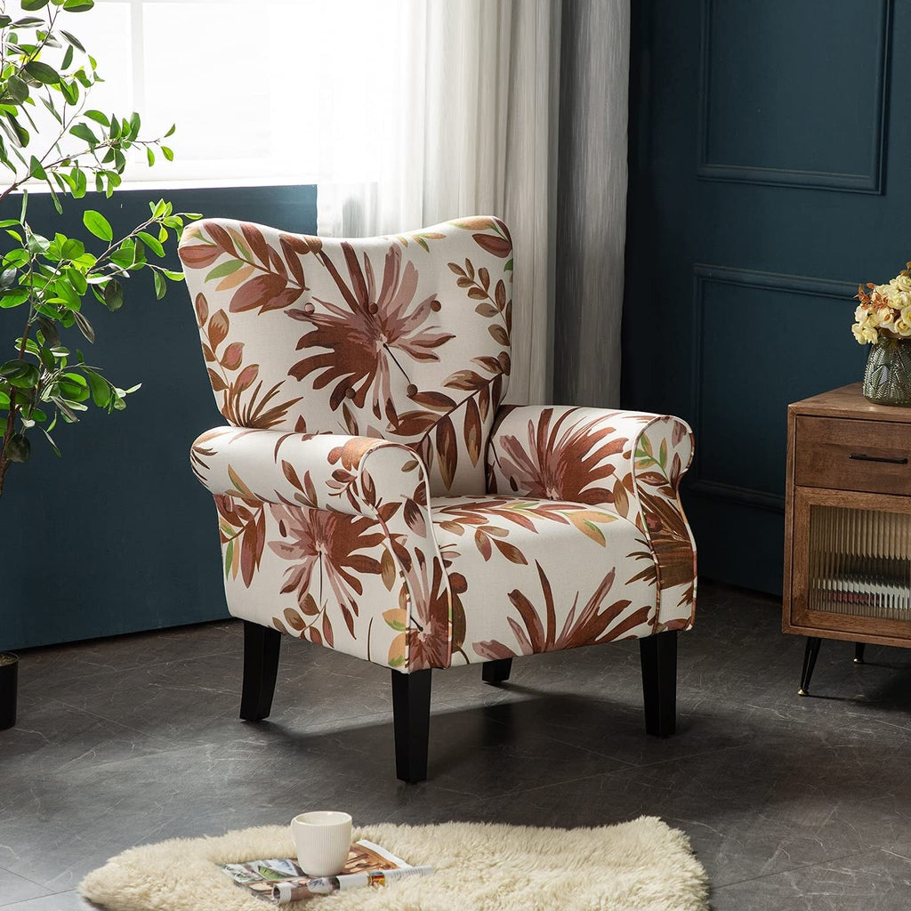 Fauteuil d'appoint moderne Erommy, fauteuil à dossier haut, canapé une place capitonné en tissu avec pieds en bois pour salon