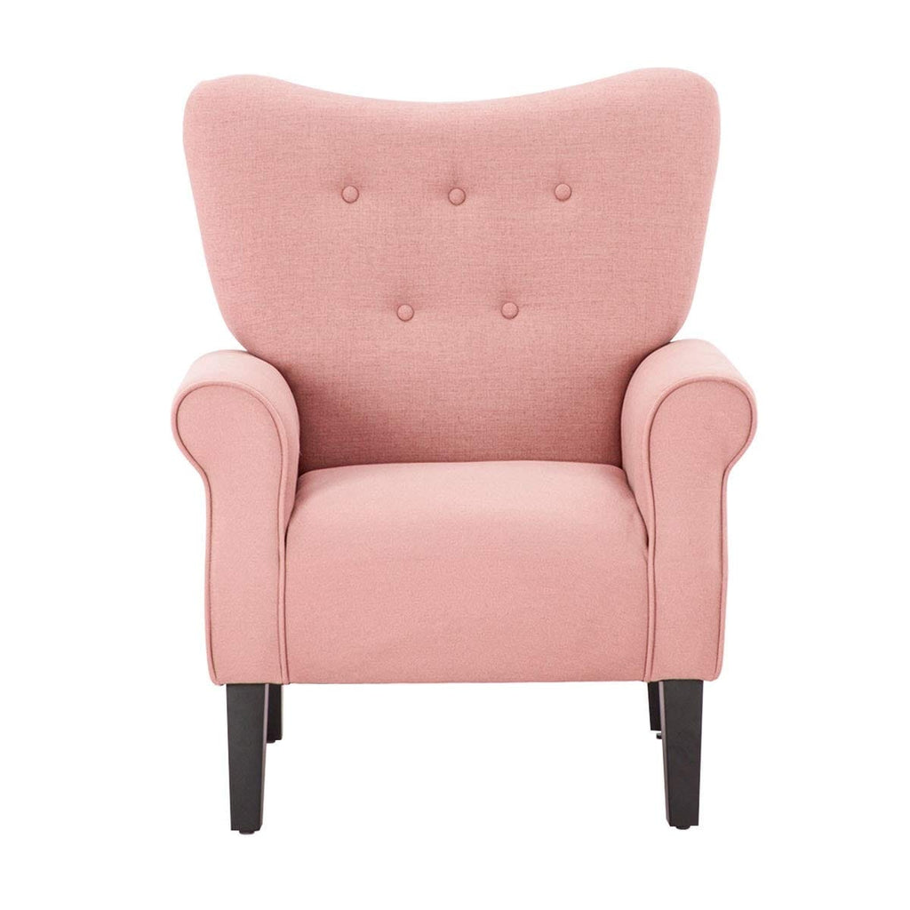 Fauteuil d'appoint moderne Erommy, fauteuil à dossier haut, canapé une place capitonné en tissu avec pieds en bois pour salon