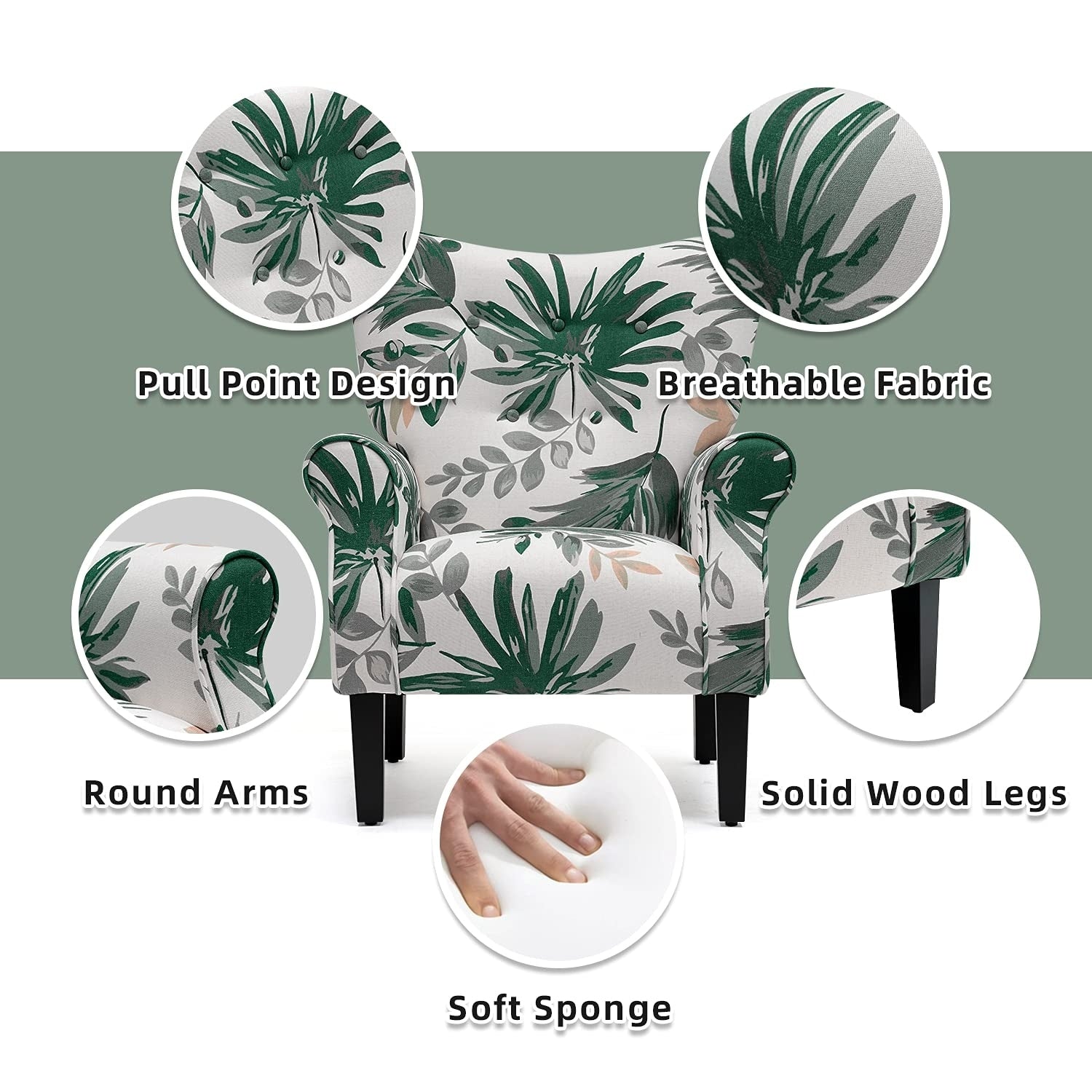 Fauteuil d'appoint moderne Erommy, fauteuil à dossier haut, canapé une place capitonné en tissu avec pieds en bois pour salon