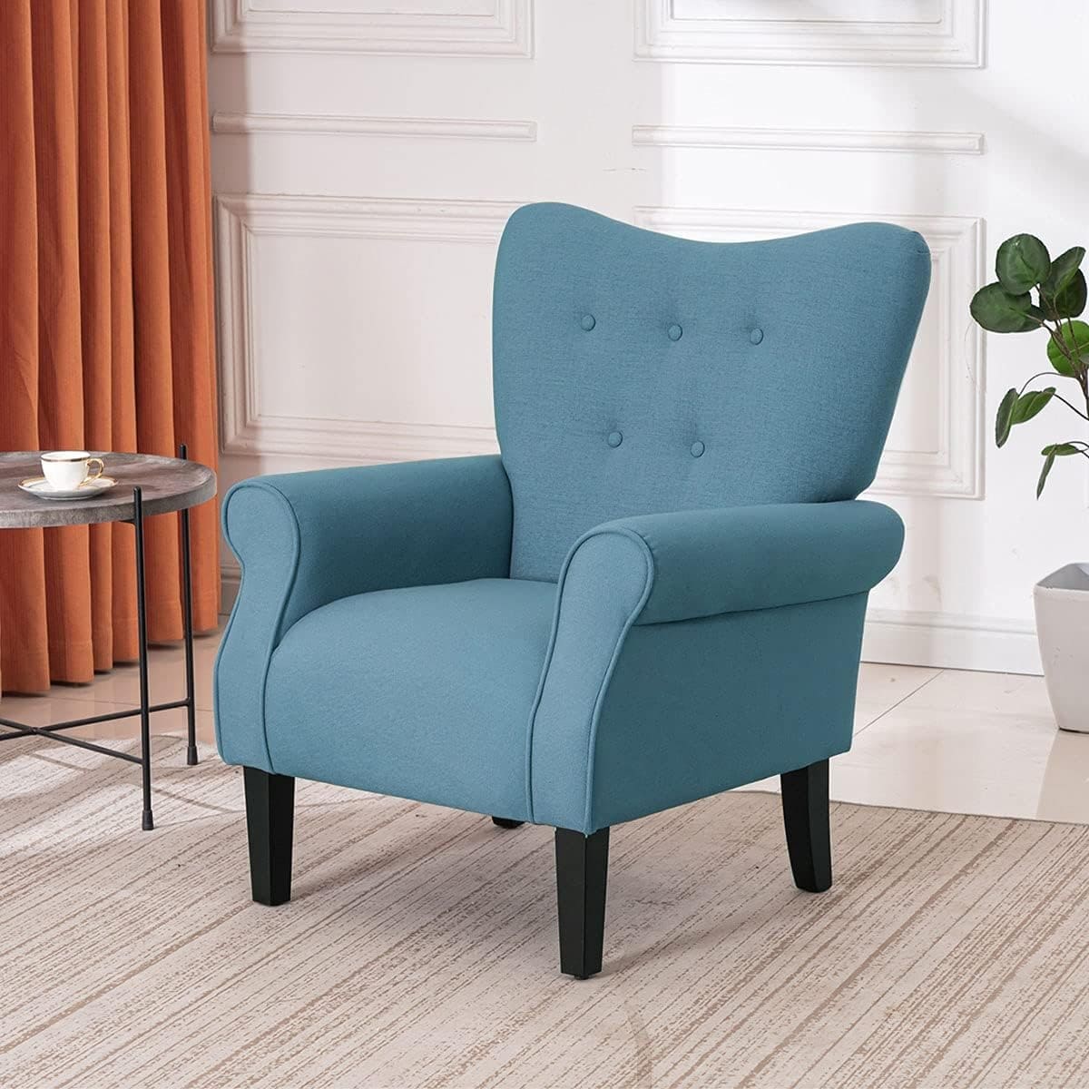Fauteuil d'appoint moderne Erommy, fauteuil à dossier haut, canapé une place capitonné en tissu avec pieds en bois pour salon