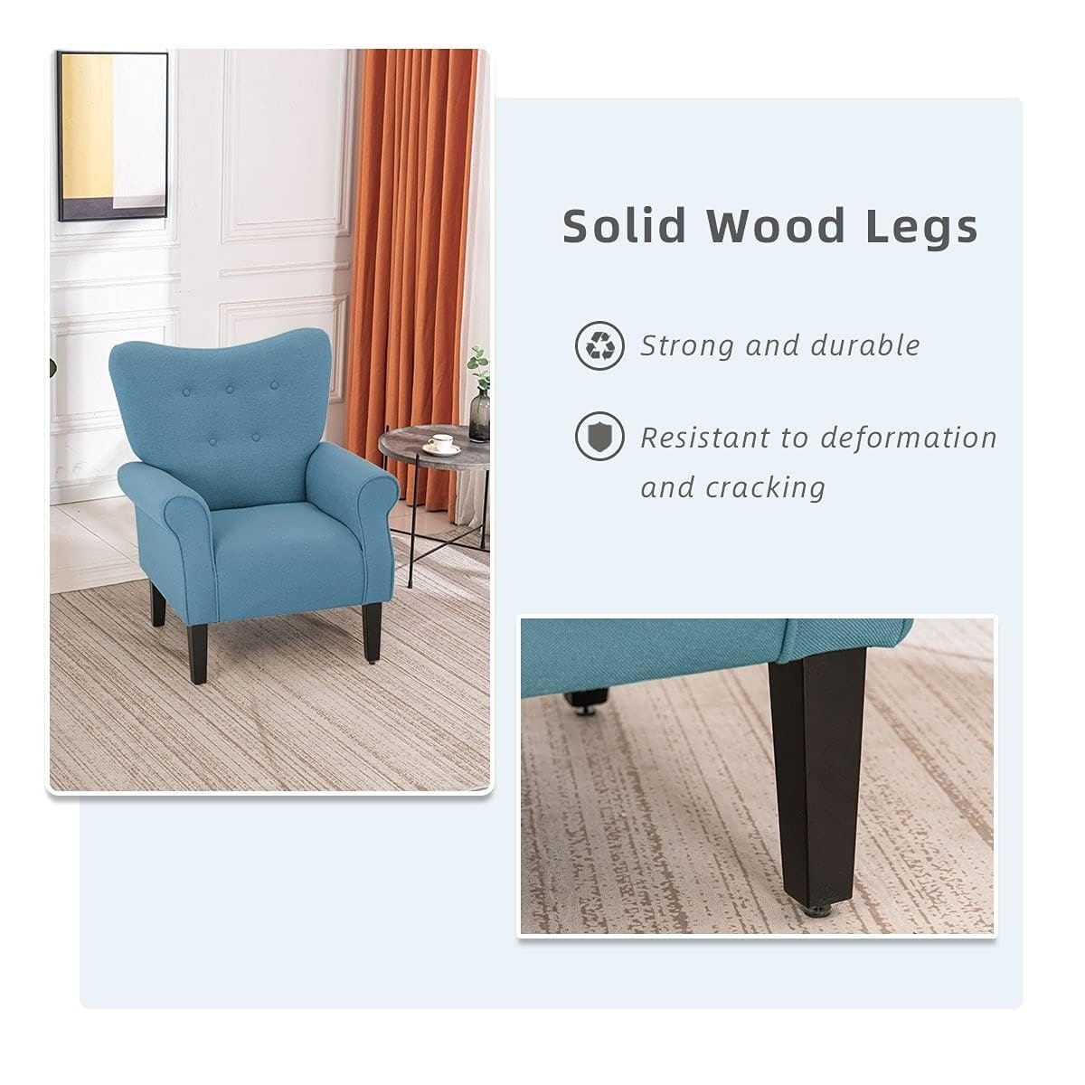 Fauteuil d'appoint moderne Erommy, fauteuil à dossier haut, canapé une place capitonné en tissu avec pieds en bois pour salon