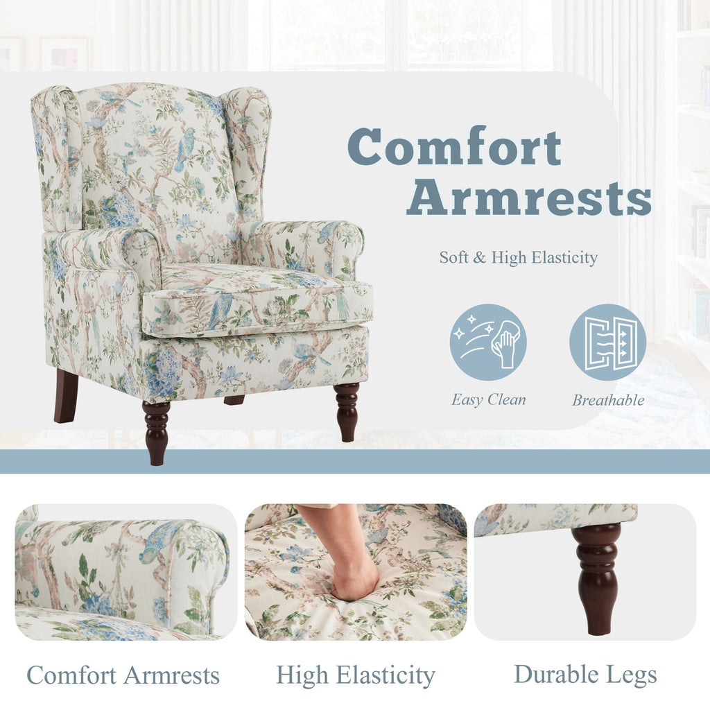 Fauteuil d'appoint moderne Erommy, fauteuil à dossier haut, canapé une place capitonné en tissu avec pieds en bois pour salon