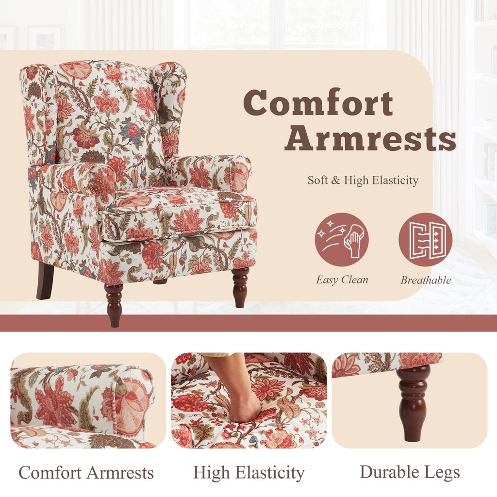 Fauteuil d'appoint moderne Erommy, fauteuil à dossier haut, canapé une place capitonné en tissu avec pieds en bois pour salon