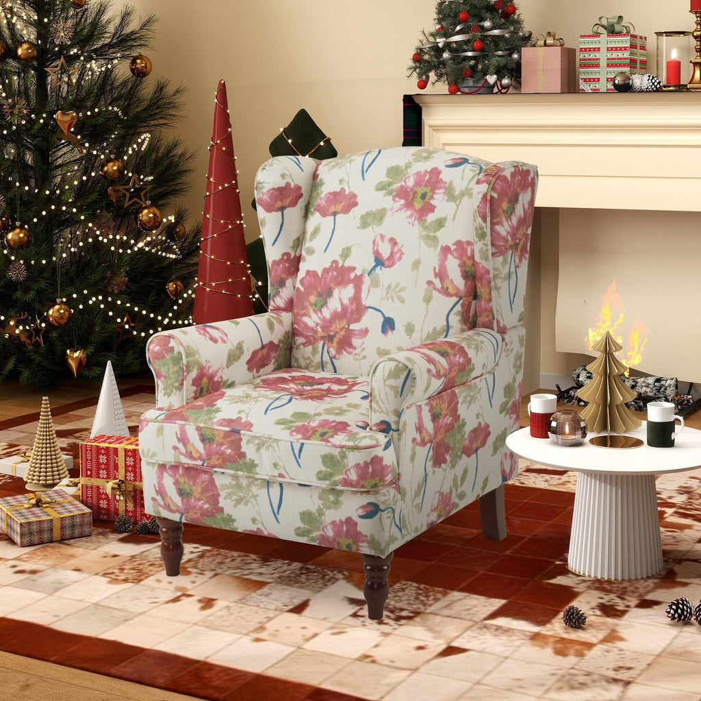 Fauteuil d'appoint moderne Erommy, fauteuil à dossier haut, canapé une place capitonné en tissu avec pieds en bois pour salon