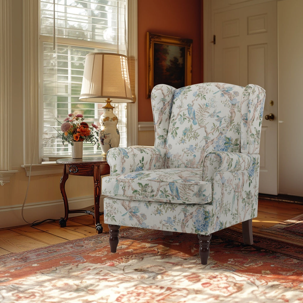 Fauteuil d'appoint moderne Erommy, fauteuil à dossier haut, canapé une place capitonné en tissu avec pieds en bois pour salon