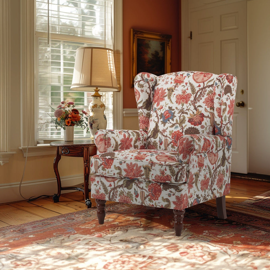 Fauteuil d'appoint moderne Erommy, fauteuil à dossier haut, canapé une place capitonné en tissu avec pieds en bois pour salon