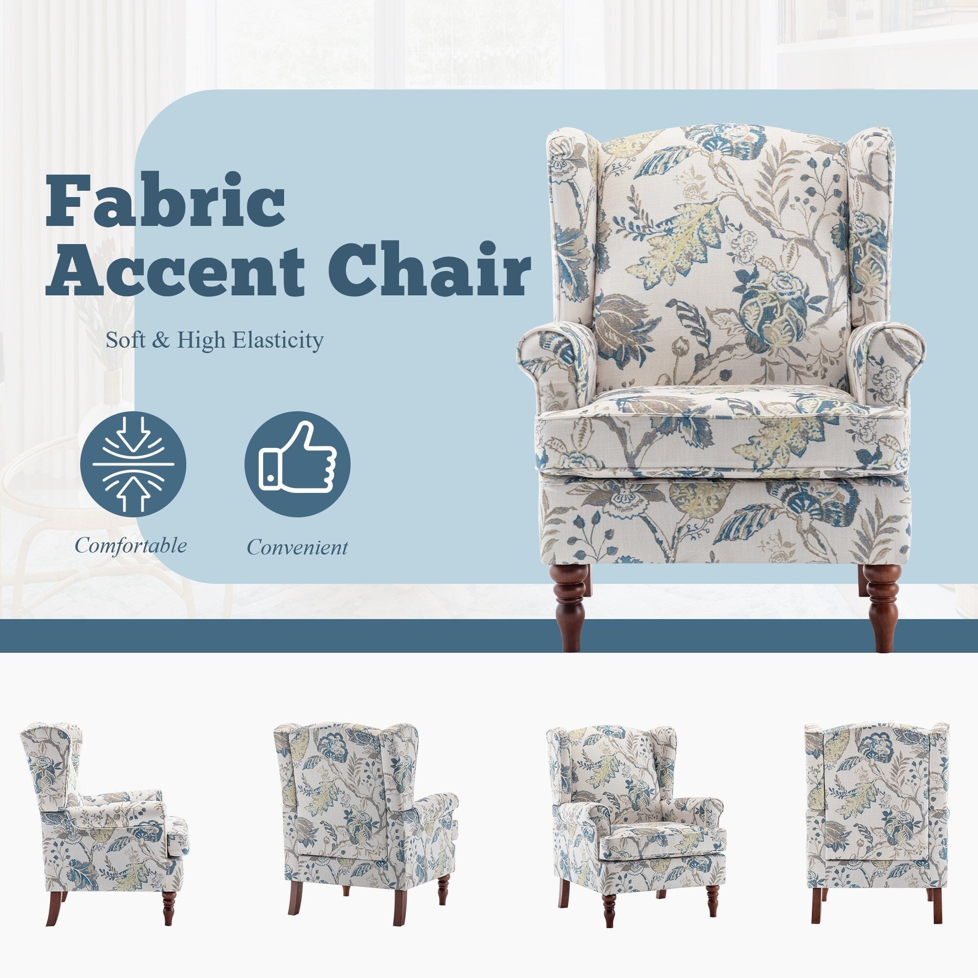 Fauteuil d'appoint moderne Erommy, fauteuil à dossier haut, canapé une place capitonné en tissu avec pieds en bois pour salon