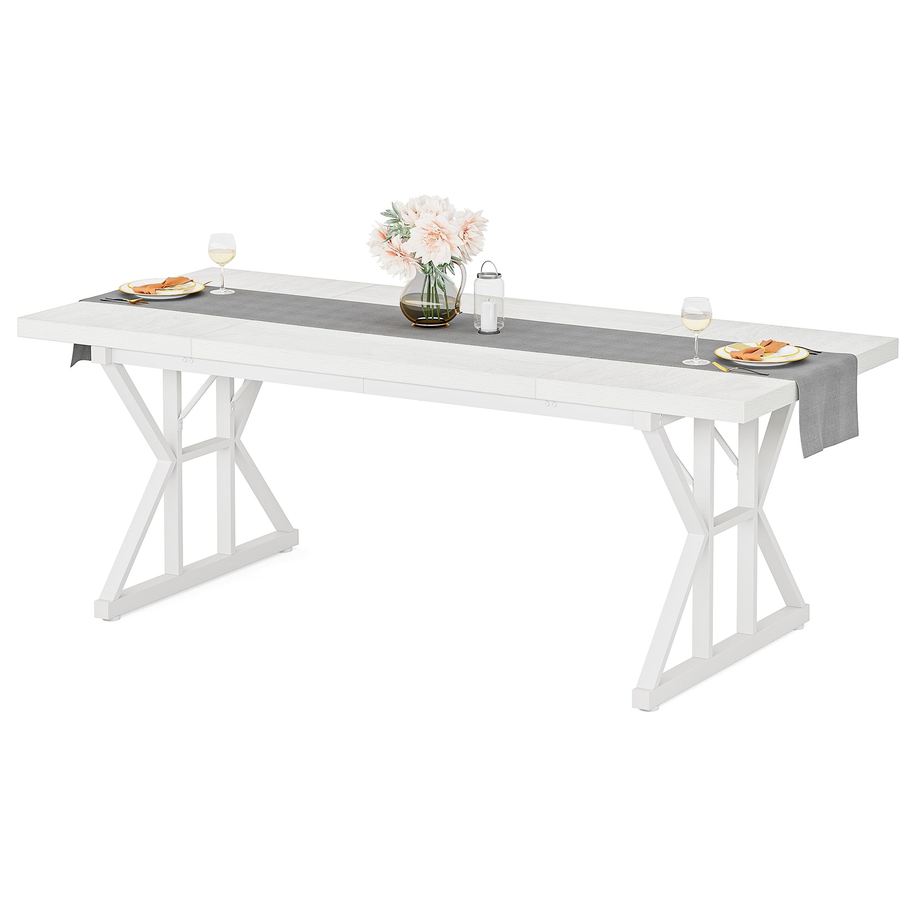 Table de salle à manger de style campagnard pour 6 personnes, table de cuisine rectangulaire en bois de 180 cm (70,8 pouces).