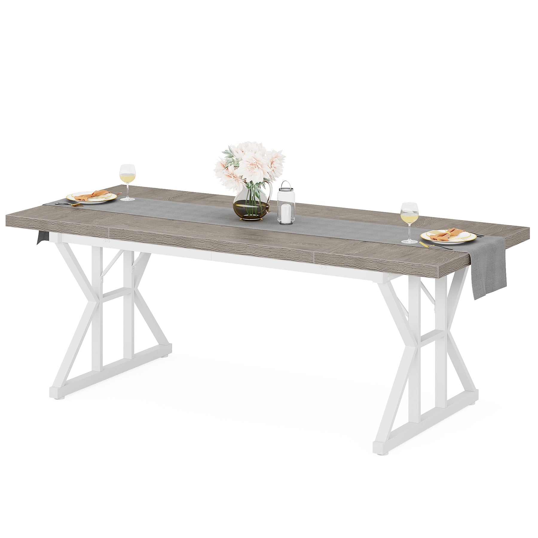 Table de salle à manger de style campagnard pour 6 personnes, table de cuisine rectangulaire en bois de 180 cm (70,8 pouces).