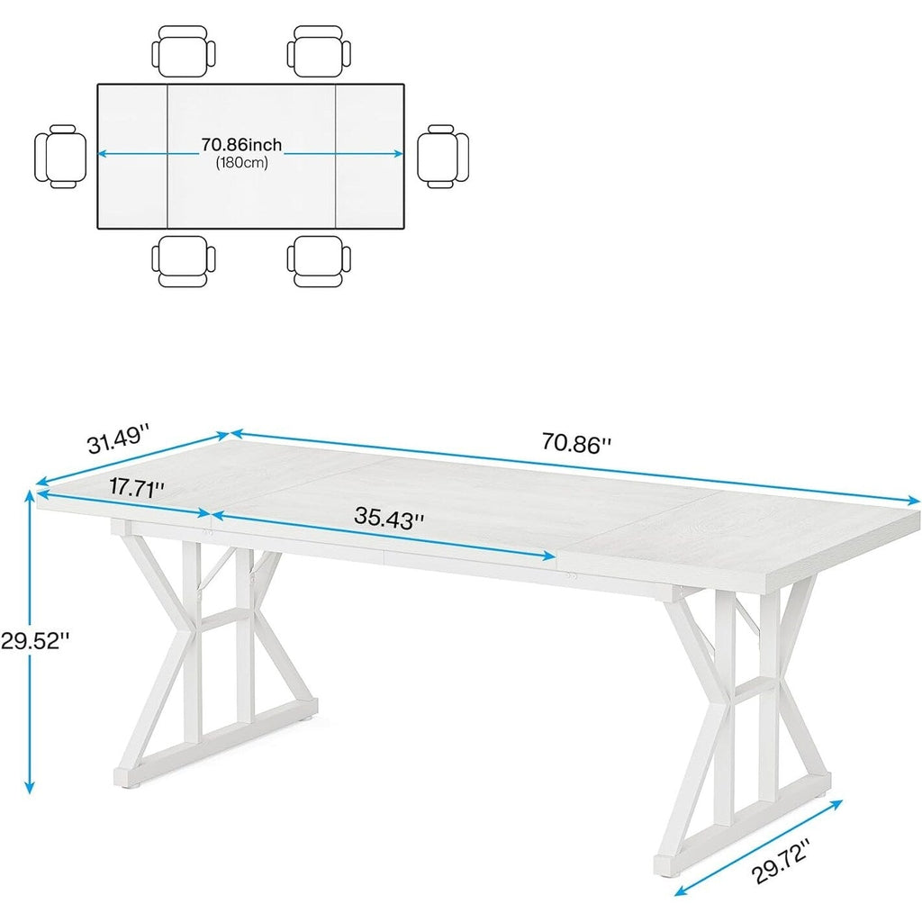 Table de salle à manger de style campagnard pour 6 personnes, table de cuisine rectangulaire en bois de 180 cm (70,8 pouces).