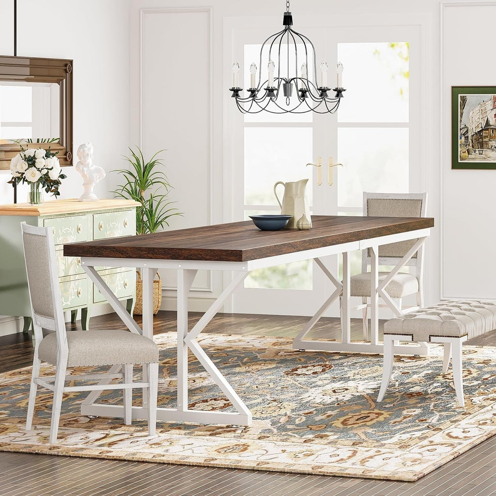 Table de salle à manger de style campagnard pour 6 personnes, table de cuisine rectangulaire en bois de 180 cm (70,8 pouces).