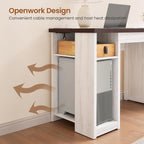 Bureau de direction de style campagnard, bureau à domicile avec tiroir pour dossiers suspendus, support pour écran, prise électrique