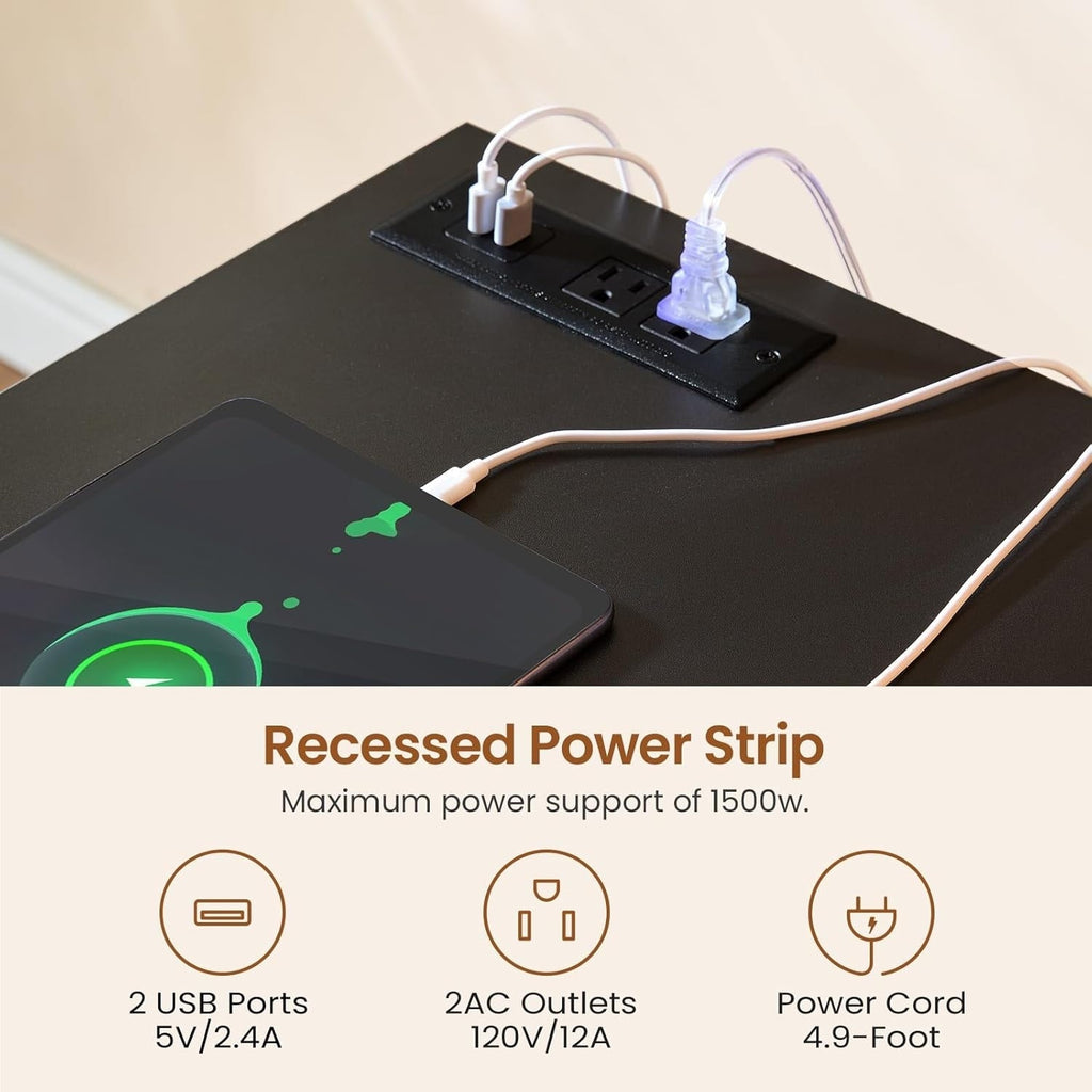 Bureau de direction de style campagnard, bureau à domicile avec tiroir pour dossiers suspendus, support pour écran, prise électrique