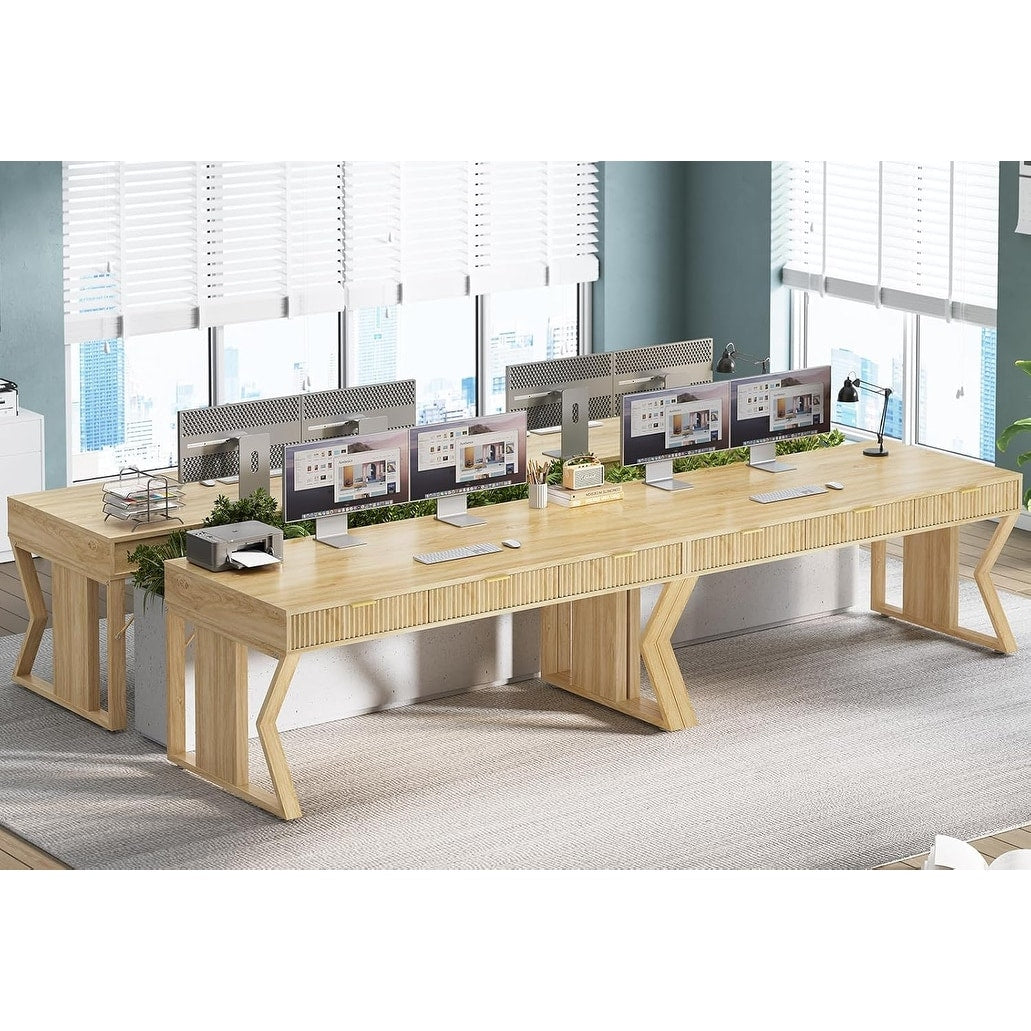 Bureau de direction de style campagnard, bureau à domicile avec tiroir pour dossiers suspendus, support pour écran, prise électrique