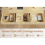 Bureau de direction de style campagnard, bureau à domicile avec tiroir pour dossiers suspendus, support pour écran, prise électrique