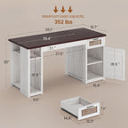 Bureau de direction de style campagnard, bureau à domicile avec tiroir pour dossiers suspendus, support pour écran, prise électrique