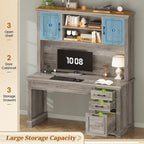 Bureau de direction de style campagnard, bureau à domicile avec tiroir pour dossiers suspendus, support pour écran, prise électrique