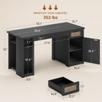 Bureau de direction de style campagnard, bureau à domicile avec tiroir pour dossiers suspendus, support pour écran, prise électrique