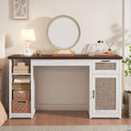 Bureau de direction de style campagnard, bureau à domicile avec tiroir pour dossiers suspendus, support pour écran, prise électrique